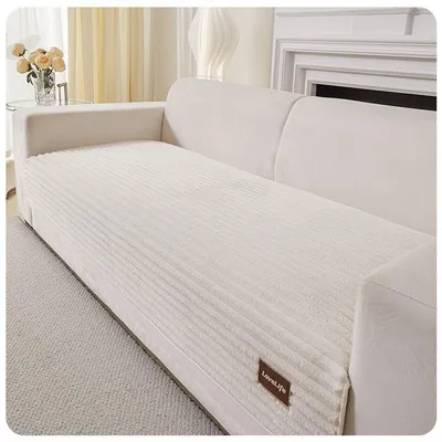 Produktbild von 2 Stück Plüsch Warm Sofabezug,4-5 Sitzer Couchbezug, Antirutsch Sofahusse Möbelschutz，Heimdekoration,Klassisches Design,cremeweiß(90x160cm+90x210cm)