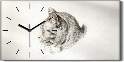 Produktbild von Wandbild Leinwand Bilder mit Uhr Geräuschlos 60x30 Zeichnung Tier Katze Kunst - schwarze Hände