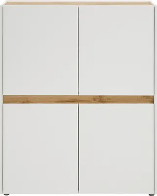 Produktbild von Wohnzimmer Highboard CRISP-61 in weiß mit Absetzungen in Wotan Eiche Nb., B/H/T: ca. 100/120/40 cm