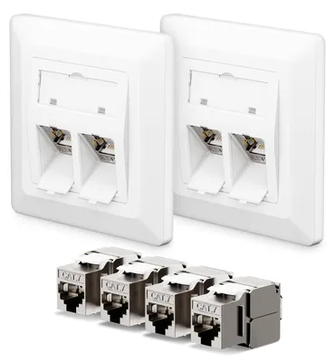 Produktbild von Netzwerkdose Unterputz Netzwerkanschlussdose - 2 x 2-Port Cat7 - 4 x RJ45 Keystone-Modul - Weiß