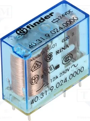 Zdjęcie produktu dla 1x przekaźnik: elektromagnetyczny, cewka: 24VDC, 10A/250VAC, Mini 40.31.9.024.0000
