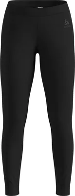Schwarze enganliegende Odlo Natural Merino 200 Base Layer Tights mit elastischem Bund und Logo am linken Oberschenkel