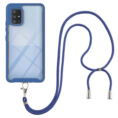 Produktbild von Samsung Galaxy A71 5G Handykette Hülle, Transparente TPU Bumper Ganzkörper Schutzhülle mit Kordel zum Umhängen Necklace Schlüsselband für Samsung A71 5G Blau