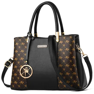 Produktbild von Damen Handtasche Schwarz Top Handle Satchel Schultertasche Geldbörse 30x21x13 cm