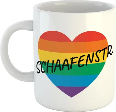 Produktbild von Huuraa Kaffeetasse Schaafenstraße Herz Pride Geschenk Tasse Weiß 330ml Schaafenstraße Herz Pride Präsent
