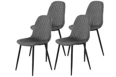 Produktbild von Hela Mira Vierfußstuhl 4 Stück, Samtvelour Grau, Sitzschale, Metallgestell Schwarz, Steppmuster, 100 kg