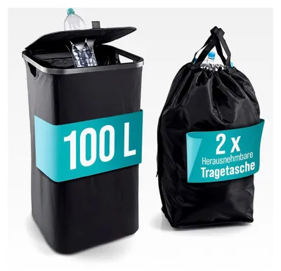 Produktbild von Pfandflaschen-Sammelbehälter 100 l mit 2 Flaschentaschen | Aufbewahrung für Altglas und Leergut | Behälter für Leergut | Flaschensammler für Küche und Abstellraum