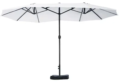 Immagine prodotto di Ombrellone Doppio a 12 Stecche 455x265x238 cm con Base a Croce e Manovella in Acciaio e Poliestere Beige