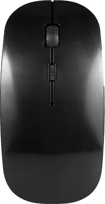 A top-down view of a black wireless computer mouse on a white background.