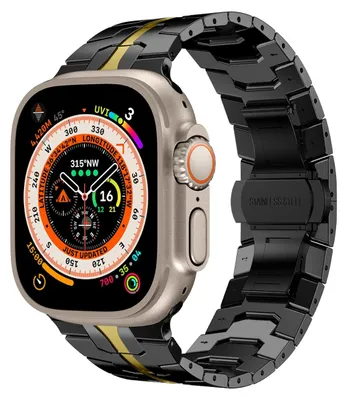 Image de Bracelet de rechange en acier noir / or pour Apple Watch Series 9, 8, 7, 41 / 6, SE, 5, 4, 40 / 3, 2, 1, 38 mm - Montre connectée - Neuf