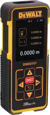 Obrázek produktu pro DeWALT DW03101, Laserový metr, m, Černá, Žlutá, Digitální, 100 m, 1 mm