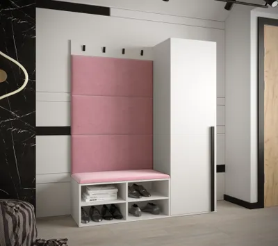 Obrázek produktu pro Předsíňová stěna s čalouněnými panely HARRISON - bílá, růžové panely