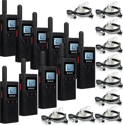 Obrázek produktu pro Retevis RB628 Vysílačka Mini PMR446 bez licence s 1500mAh Li-on baterií Dobíjecí LCD obrazovka Profesionální vysílačka VOX s náhlavní soupravou pro hotelovou školu (10 kusů, černá)