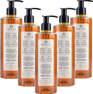 Produktbild von PRIJA Flüssigseife mit Ginseng 380ml – 100% Vegan, Tägliche Anwendung, 5er Set – Vitalisierend, Hautfreundlich, Getestet