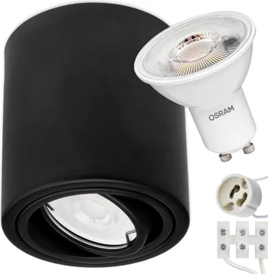 Zdjęcie produktu dla Oprawa Natynkowa HALOGENOWA Metalowa Czarna SPOT TUBA 10cm + LED 5W 4000K OSRAM