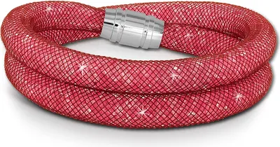Image de SilberDream Bracelet pour femme 20cm rose mini cristaux acier inoxydable nylon SDA051A0