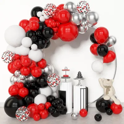 Immagine prodotto di Ghirlanda di palloncini, colori rosso, nero e bianco, kit per arco, 153 pezzi