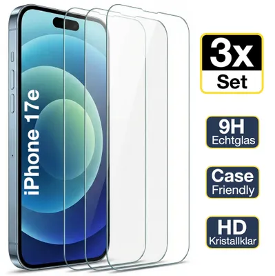 Produktbild von 3x iPhone 17e Panzerglas Panzerfolie Displayschutz Schutzfolie Echt Glas Schutzglasfolie Display Folie 9H
