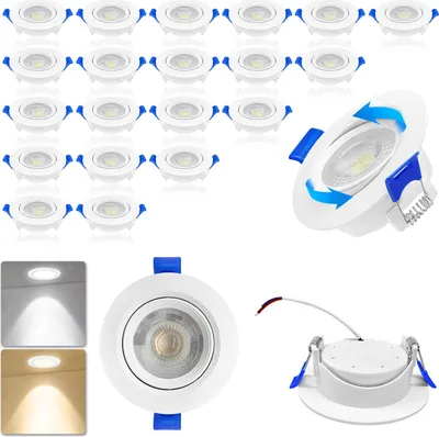 Produktbild von XINZI 20 Stück 5W LED Einbaustrahler Einbauspot 230V LED Deckenleuchte Deckenspots Spotlight Schwenkbar Deckenstrahler Ultra Flach für Bad Küche, Warmweiß