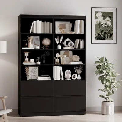 Produktbild von BEALIFE Standregal 120x34x180 cm mit 4 Schubladen | Aus MDF mit Kippsicherung | Schwarz AP131