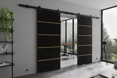 Image de KIER FURNITURE AURA DUO PLUS – ensemble complet de portes coulissantes – 212 x 205 x 1,6 cm - noir