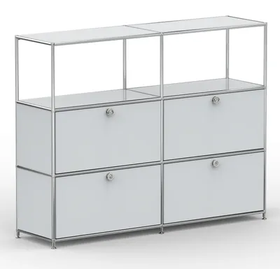 Produktbild von Hochschrank, 2 offene Fächer, 4 Klappen, Breite 152 cm, Lichtgrau