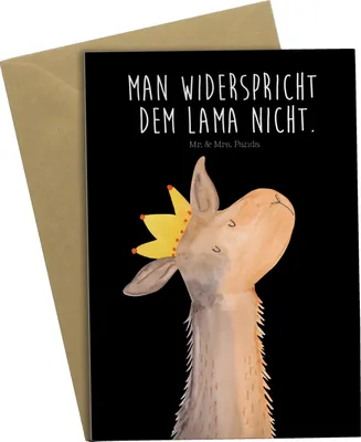 Produktbild von Mr. & Mrs. Panda babykarte Lamakopf König - Schwarz - Geschenk, Grußkarten, Mama, Lama, osterkarte, hochzeitskarten, weihnachtskarten, Lamas, einladungskarten, Abi, Papa