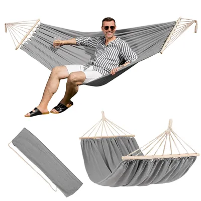 Produktbild von di volio Outdoor Doppel-Hängematte im Boho-Look – Stabhängematte für 2 Personen – Doppelhängematte mit Tragetasche und Befestigungsset