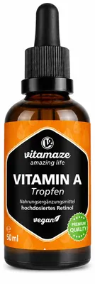 Immagine prodotto di Vitamina A 500ug gocce ad alto dosaggio vegan, 50 ml TRO