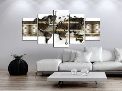 Produktbild von Akustikbild Weltkarte 200x100 cm Bilder Akustikschaum Hochleistungsschallabsorber Schallschutz Leinwand 5 tlg Wandbild Raumakustik Schalldämmung World Map Landkarte Abstrakt k-A-0022-b-n