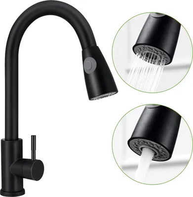 Produktbild von 360° Küchenarmatur Wasserhahn Küche Ausziehbar Brause Drehung Edelstahl Einhandmischer Schwarz