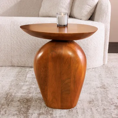 Produktbild von riess-ambiente Beistelltisch ORGANIC 50cm braun massives Mangoholz oval Säulenfuß