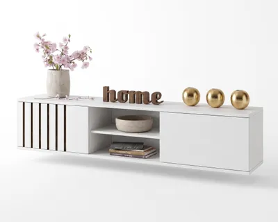 Produktbild von Fernsehschrank TV-Lowboard KING HÄNGEND Weiß Matt/Weiß Matt 100cm, KI-generiertes Bild