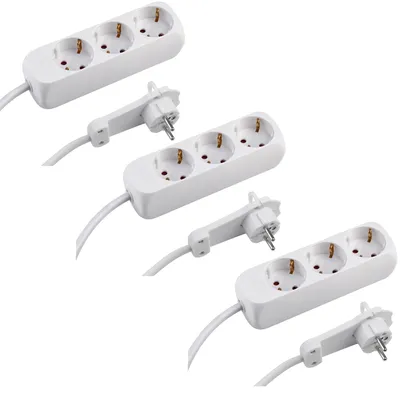 Produktbild von Meister Steckdosenleiste 3-fach 3er Set Extraflacher Stecker 1,4 m Kabel weiß