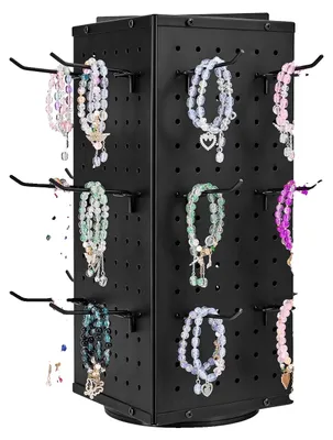 Obrázek produktu pro VEVOR Otočný stojan na kolíčky s 24 háčky, 188x188x520 mm, ocel válcovaná za studena, řemeslný policový organizér pro obchody s potravinami, maloobchody, klenotnictví