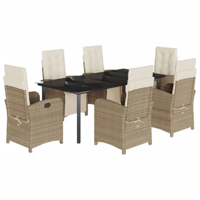 Produktbild von 7-tlg. Garten-Essgruppe mit Kissen Beige Poly Rattan