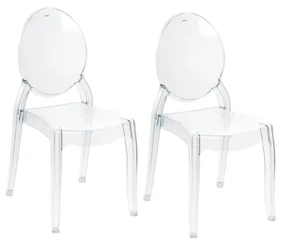 Zdjęcie produktu dla BELIANI Zestaw 2 krzeseł obiadowych przezroczyste plastikowe okrągłe oparcie nowoczesny design