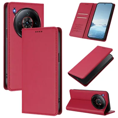 Obrázek produktu pro Kožené pouzdro pro ZTE nubia Z60S Pro, magnetické flipové pouzdro zPolyuretankůže se stojánkem Červená