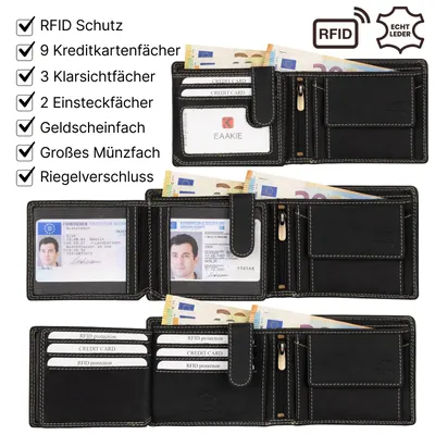 Produktbild von RFID Büffel Echt Leder Geldbörse Portemonnaie Herren mit geprägtem Motiv Querformat Totenschädel Schwarz