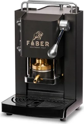 A black Faber espresso machine.