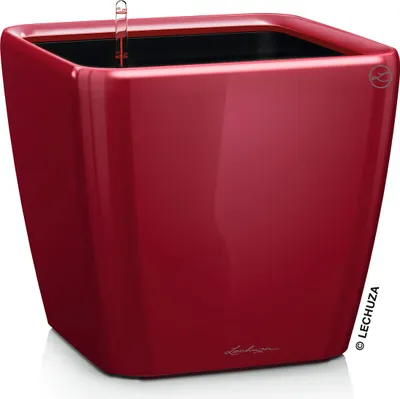 Image de LECHUZA Pot de fleurs QUADRO Premium LS 43 Rouge Scarlet brillant | Pot de fleurs avec système d'arrosage | Surface brillante | 43 x 43 x 39 cm | 16187