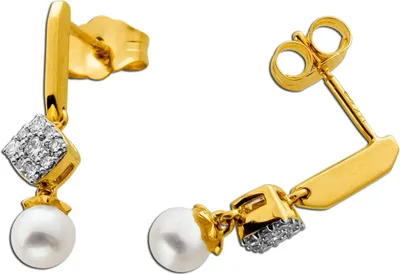 Produktbild von Perlen Ohrringe Gold 585 14K Diamanten 0.12ct Süßwasserperlen