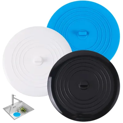 Image de Lot de 3 bouchons d'évier universels en silicone, adaptés aux éviers et aux siphons (blanc, noir, bleu)