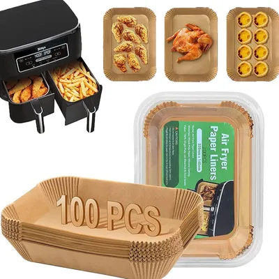 Produktbild von Backpapier für Heißluftfritteuse mit Doppelkammer,100 Stück,Kompatibel mit Ninja AF300EU/AF400EU,Princess & Dual-Zone Fritteusen,Spülmaschinengeeignet