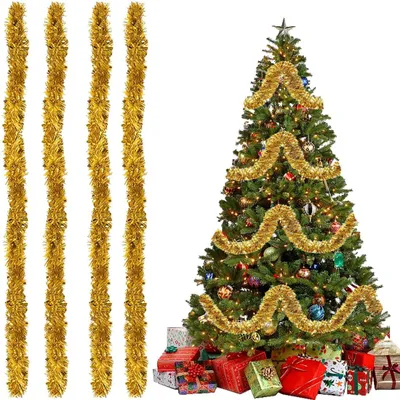 Lametta-Girlande 4 Stück, 2 m, Gold, metallisch, Weihnachtsbaum-Deko