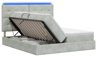 Productafbeelding van LED-bed met opbergruimte en matras, lichtgrijs, 180 x 200 cm, fluweel