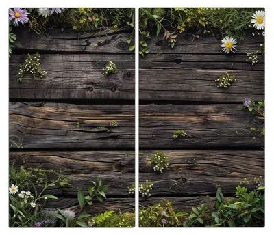 Produktbild von Spritzschutz Herdabdeckplatte Schneidebrett aus Glas Holz mit Blumen 2-Teilig (60x52cm)