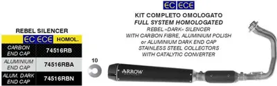 Immagine prodotto di Marmitta completa ARROW Rebel omologata nera acciaio fondello carbon Kawasaki Vulcan S 650