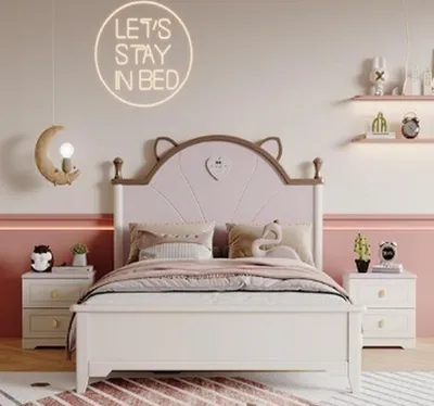 Image de Set de chambre d'enfant design Armoire 2x Tables de nuit Lit de luxe Chambre d'adolescent
