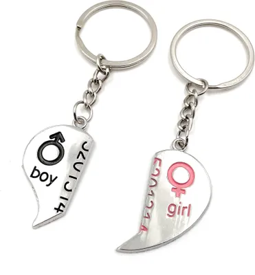 Produktbild von Onwomania Paaranhänger Liebe Herzhälften Schlüsselanhänger Metall Glücksbringer in Alu Geschenkbox, ideal zum Verschenken